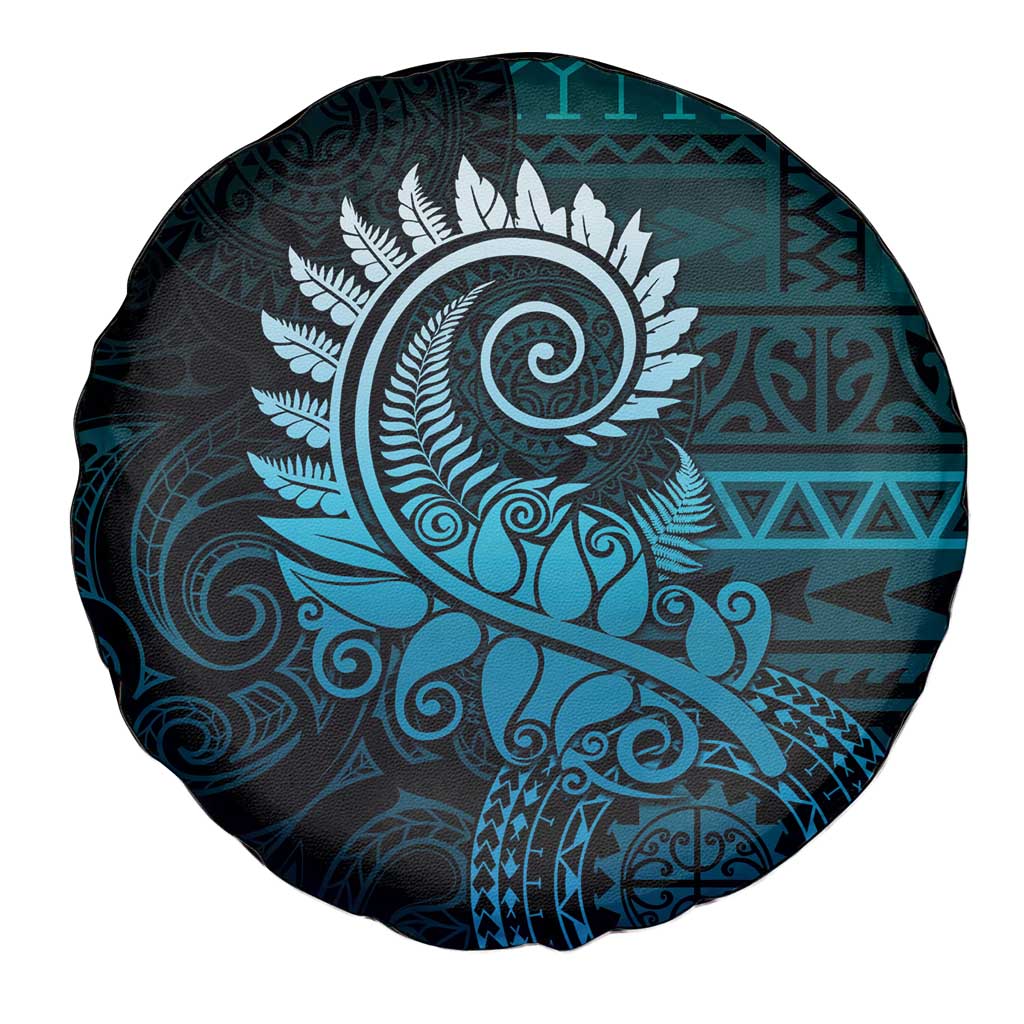 New Zealand Maori Koru Fern Spare Tire Cover Spiral Polynesian Style Aqua Gradient LT05 - Polynesian Pride