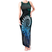 New Zealand Maori Koru Fern Tank Maxi Dress Spiral Polynesian Style Aqua Gradient LT05 Women Aqua - Polynesian Pride