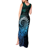 New Zealand Maori Koru Fern Tank Maxi Dress Spiral Polynesian Style Aqua Gradient LT05 - Polynesian Pride