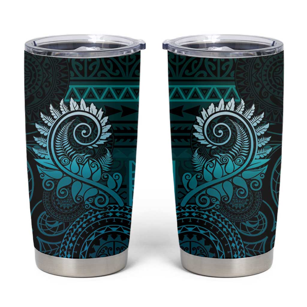 New Zealand Maori Koru Fern Tumbler Cup Spiral Polynesian Style Aqua Gradient LT05 Aqua - Polynesian Pride