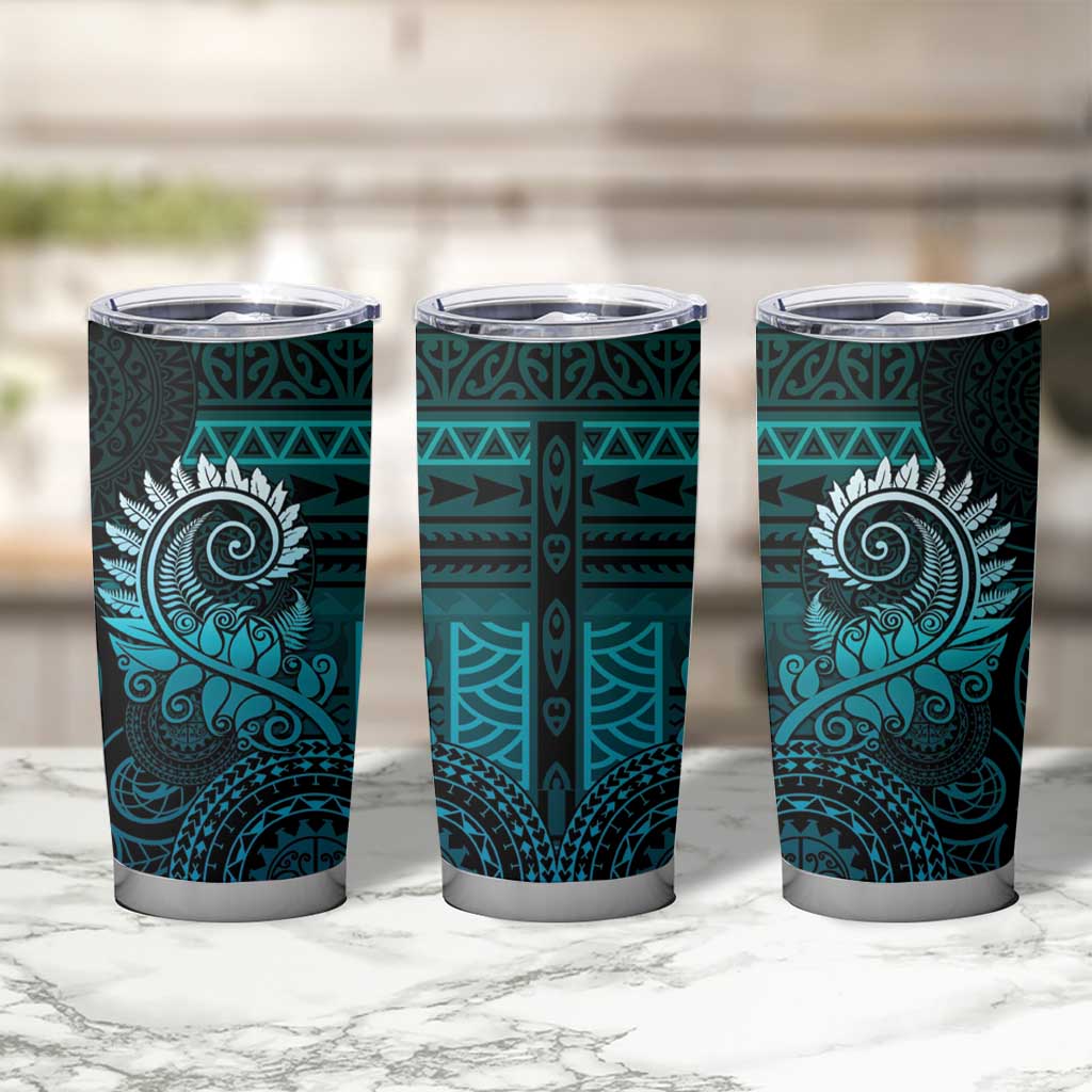New Zealand Maori Koru Fern Tumbler Cup Spiral Polynesian Style Aqua Gradient LT05 - Polynesian Pride