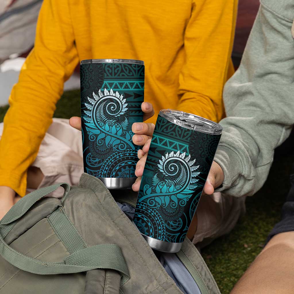 New Zealand Maori Koru Fern Tumbler Cup Spiral Polynesian Style Aqua Gradient LT05 - Polynesian Pride