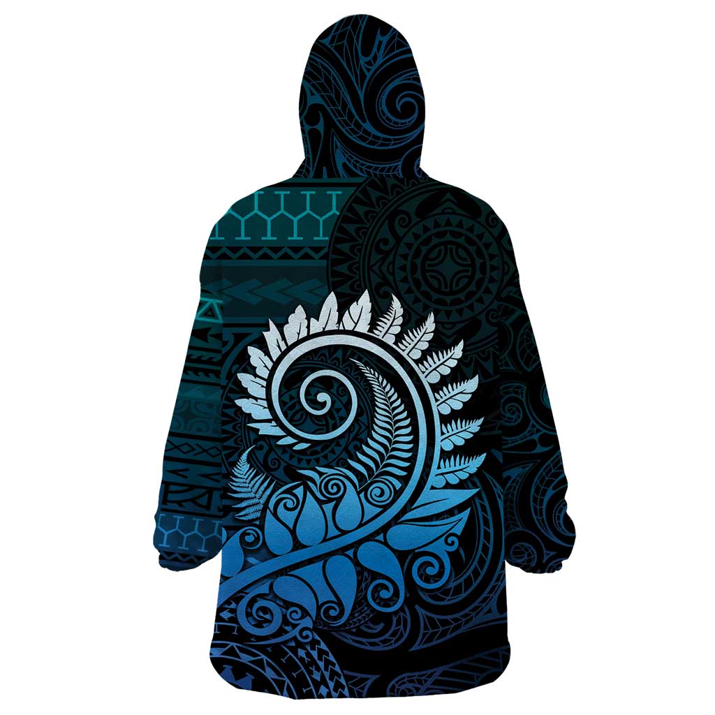 New Zealand Maori Koru Fern Wearable Blanket Hoodie Spiral Polynesian Style Aqua Gradient LT05 - Polynesian Pride