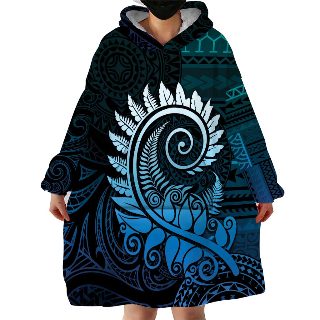 New Zealand Maori Koru Fern Wearable Blanket Hoodie Spiral Polynesian Style Aqua Gradient LT05 - Polynesian Pride
