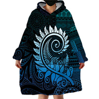 New Zealand Maori Koru Fern Wearable Blanket Hoodie Spiral Polynesian Style Aqua Gradient LT05 - Polynesian Pride