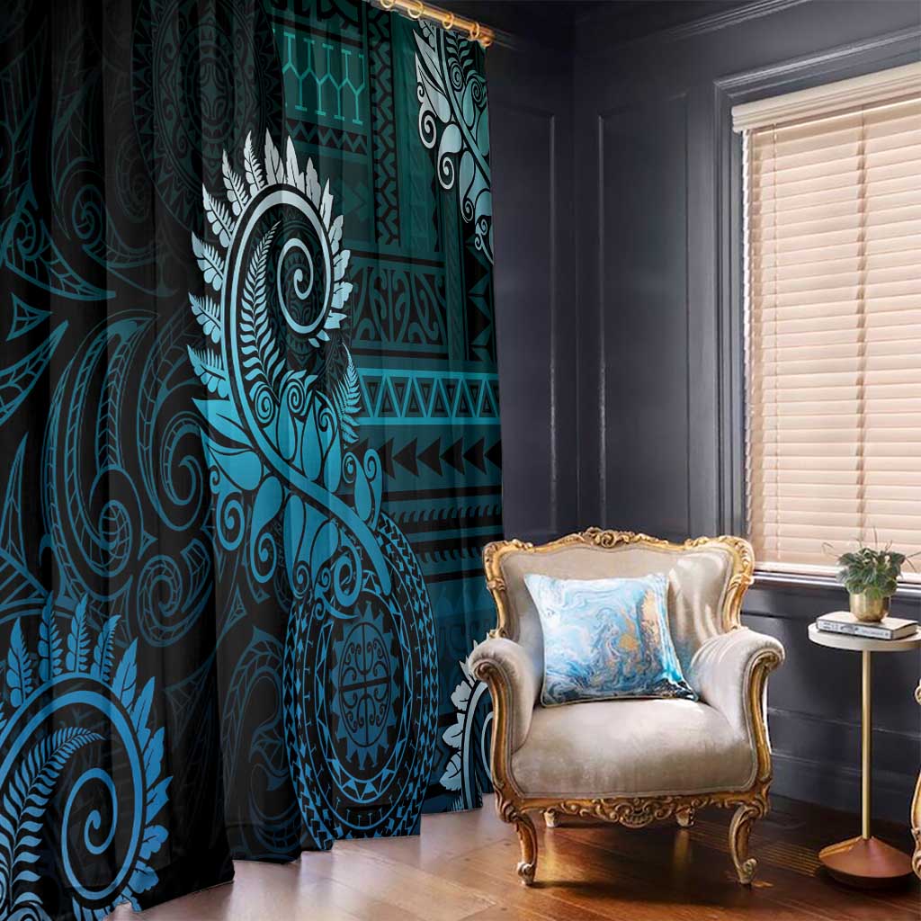 New Zealand Maori Koru Fern Window Curtain Spiral Polynesian Style Aqua Gradient
