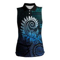 New Zealand Maori Koru Fern Women Sleeveless Polo Shirt Spiral Polynesian Style Aqua Gradient LT05 Female Aqua - Polynesian Pride