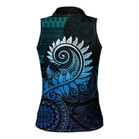 New Zealand Maori Koru Fern Women Sleeveless Polo Shirt Spiral Polynesian Style Aqua Gradient LT05 - Polynesian Pride