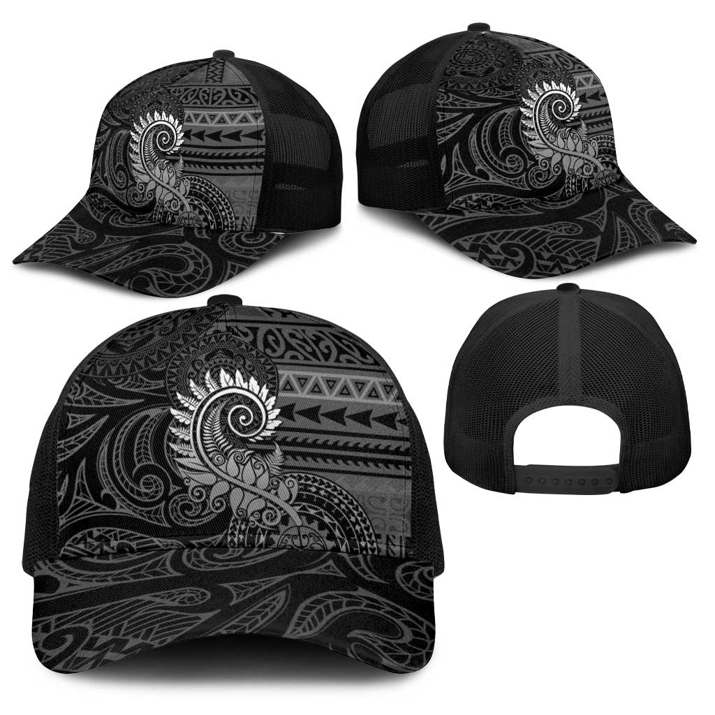 New Zealand Maori Koru Fern Baseball Net Cap Spiral Polynesian Style Gray - Polynesian Pride