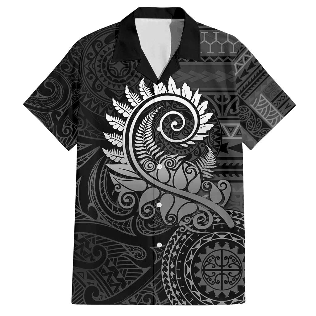 New Zealand Maori Koru Fern Family Matching Long Sleeve Bodycon Dress and Hawaiian Shirt Spiral Polynesian Style Gray LT05 Dad's Shirt - Short Sleeve Gray - Polynesian Pride