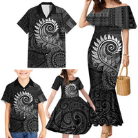 New Zealand Maori Koru Fern Family Matching Mermaid Dress and Hawaiian Shirt Spiral Polynesian Style Gray LT05 - Polynesian Pride