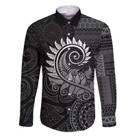 New Zealand Maori Koru Fern Family Matching Mermaid Dress and Hawaiian Shirt Spiral Polynesian Style Gray LT05 Dad's Shirt - Long Sleeve Gray - Polynesian Pride