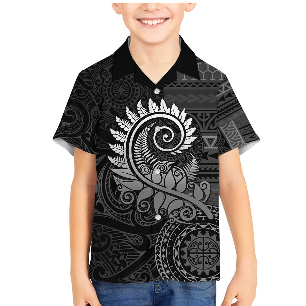 New Zealand Maori Koru Fern Family Matching Mermaid Dress and Hawaiian Shirt Spiral Polynesian Style Gray LT05 Son's Shirt Gray - Polynesian Pride