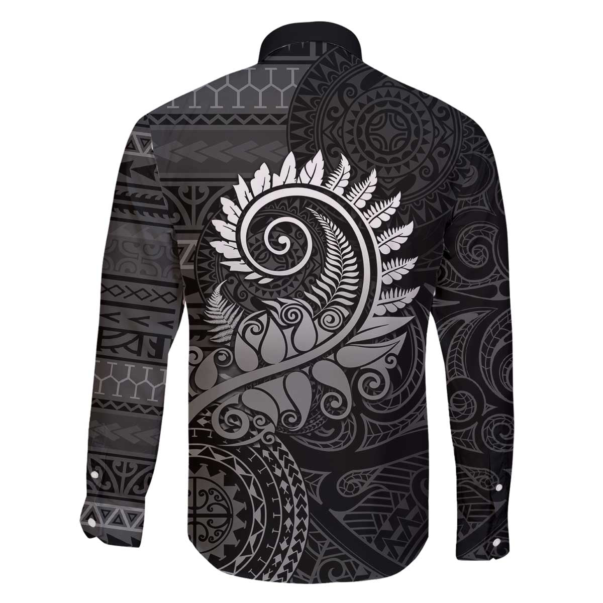 New Zealand Maori Koru Fern Family Matching Off The Shoulder Long Sleeve Dress and Hawaiian Shirt Spiral Polynesian Style Gray LT05 - Polynesian Pride