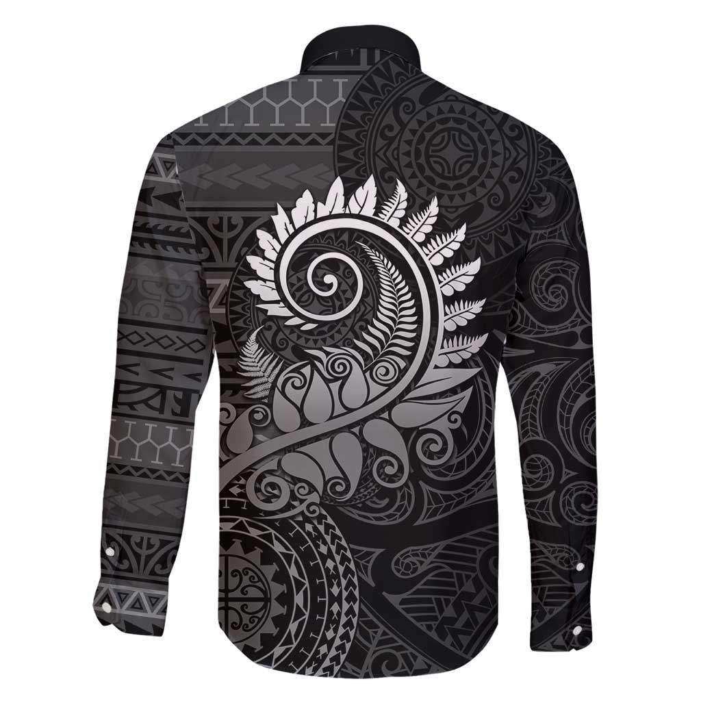 New Zealand Maori Koru Fern Family Matching Off Shoulder Maxi Dress and Hawaiian Shirt Spiral Polynesian Style Gray LT05 - Polynesian Pride