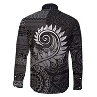 New Zealand Maori Koru Fern Family Matching Off Shoulder Maxi Dress and Hawaiian Shirt Spiral Polynesian Style Gray LT05 - Polynesian Pride