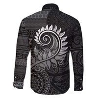 New Zealand Maori Koru Fern Family Matching Off Shoulder Short Dress and Hawaiian Shirt Spiral Polynesian Style Gray LT05 - Polynesian Pride