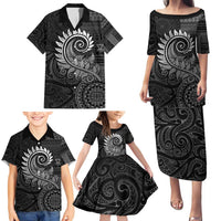 New Zealand Maori Koru Fern Family Matching Puletasi and Hawaiian Shirt Spiral Polynesian Style Gray LT05 - Polynesian Pride