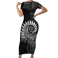 New Zealand Maori Koru Fern Family Matching Short Sleeve Bodycon Dress and Hawaiian Shirt Spiral Polynesian Style Gray LT05 Mom's Dress Gray - Polynesian Pride
