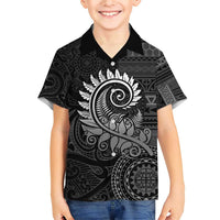 New Zealand Maori Koru Fern Family Matching Short Sleeve Bodycon Dress and Hawaiian Shirt Spiral Polynesian Style Gray LT05 Son's Shirt Gray - Polynesian Pride