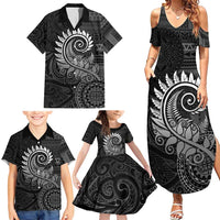 New Zealand Maori Koru Fern Family Matching Summer Maxi Dress and Hawaiian Shirt Spiral Polynesian Style Gray LT05 - Polynesian Pride