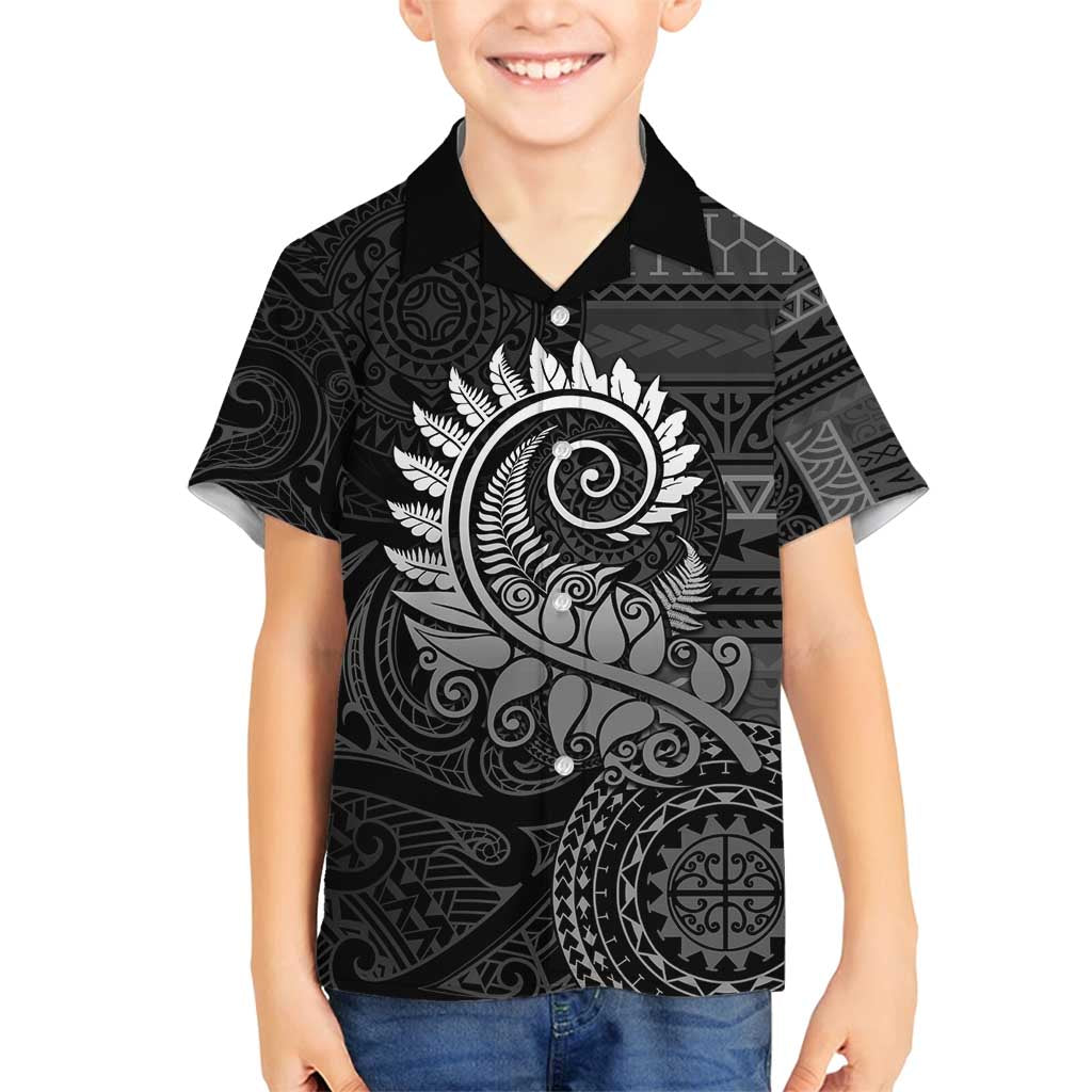 New Zealand Maori Koru Fern Family Matching Tank Maxi Dress and Hawaiian Shirt Spiral Polynesian Style Gray LT05 Son's Shirt Gray - Polynesian Pride