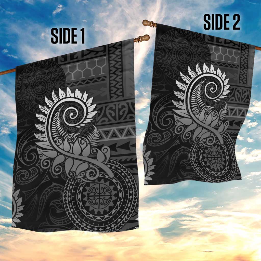 New Zealand Maori Koru Fern Garden Flag Spiral Polynesian Style Gray LT05 - Polynesian Pride