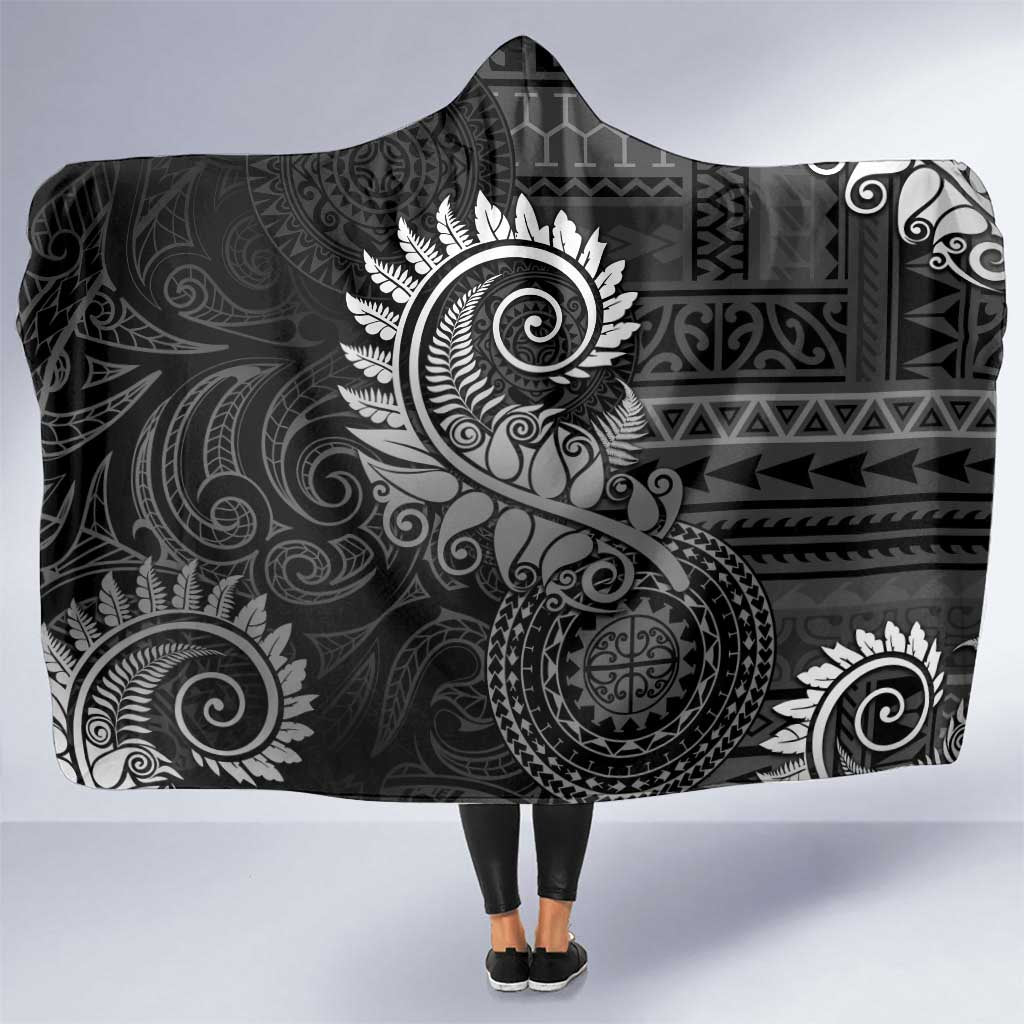New Zealand Maori Koru Fern Hooded Blanket Spiral Polynesian Style Gray LT05 One Size Gray - Polynesian Pride
