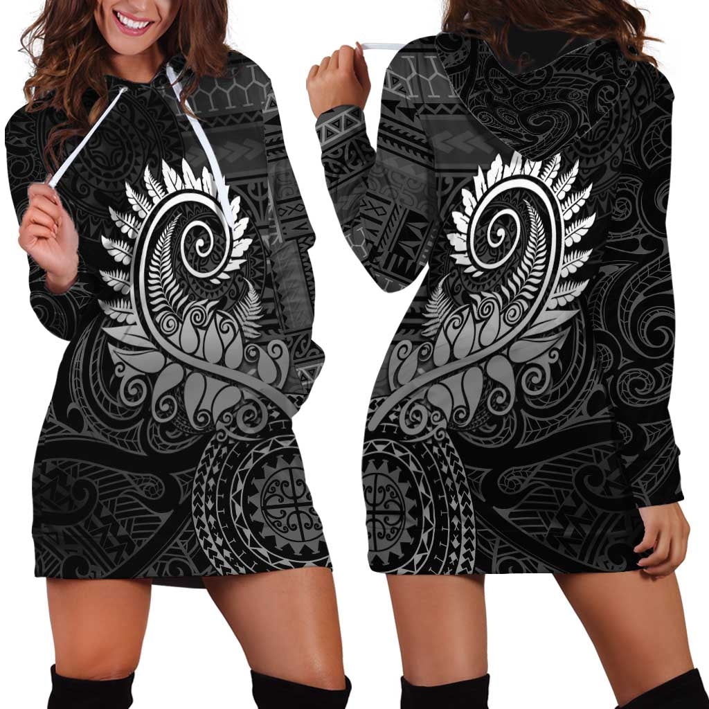 New Zealand Maori Koru Fern Hoodie Dress Spiral Polynesian Style Gray LT05 - Polynesian Pride