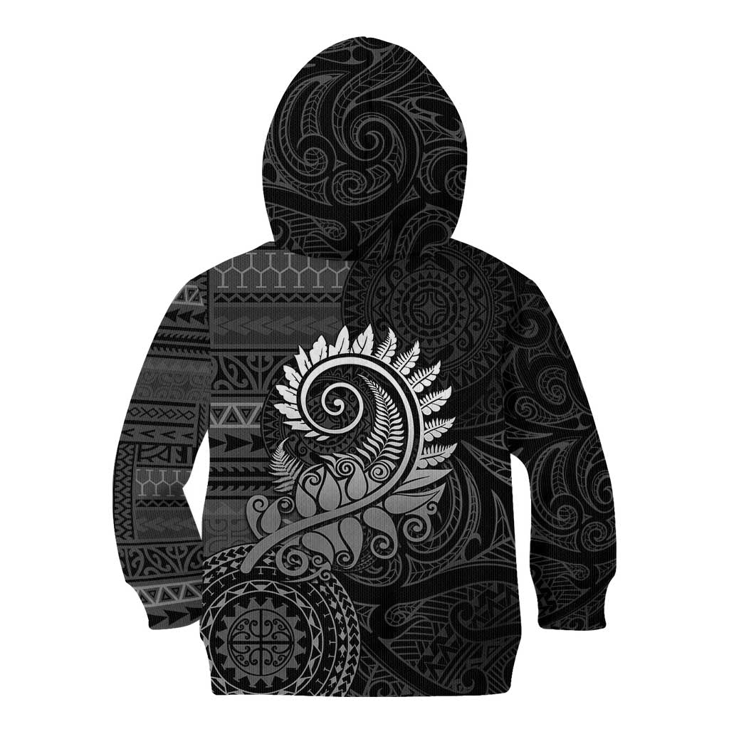 New Zealand Maori Koru Fern Kid Hoodie Spiral Polynesian Style Gray LT05 - Polynesian Pride