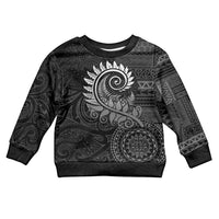 New Zealand Maori Koru Fern Kid Ugly Christmas Sweater Spiral Polynesian Style Gray LT05 Kid Gray - Polynesian Pride