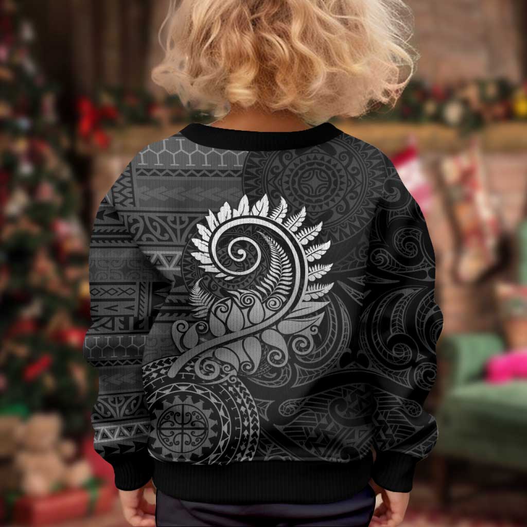 New Zealand Maori Koru Fern Kid Ugly Christmas Sweater Spiral Polynesian Style Gray LT05 - Polynesian Pride