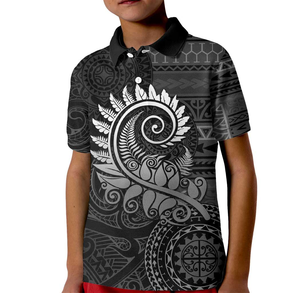 New Zealand Maori Koru Fern Kid Polo Shirt Spiral Polynesian Style Gray LT05 Kid Gray - Polynesian Pride