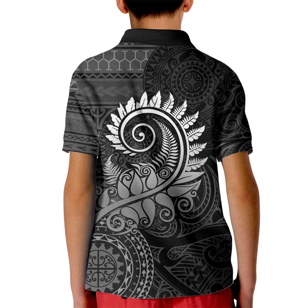 New Zealand Maori Koru Fern Kid Polo Shirt Spiral Polynesian Style Gray LT05 - Polynesian Pride