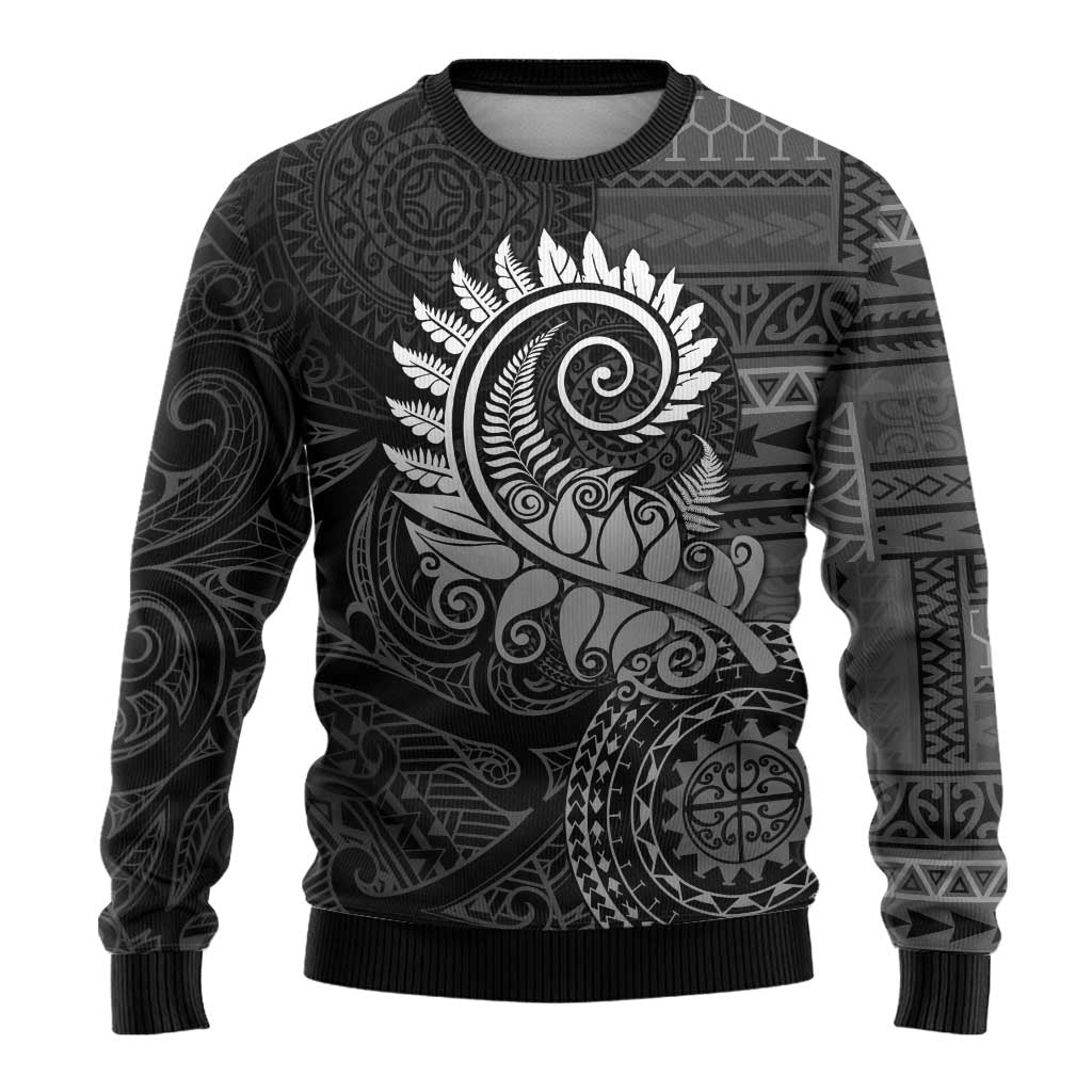 New Zealand Maori Koru Fern Ugly Christmas Sweater Spiral Polynesian Style Gray LT05 - Polynesian Pride