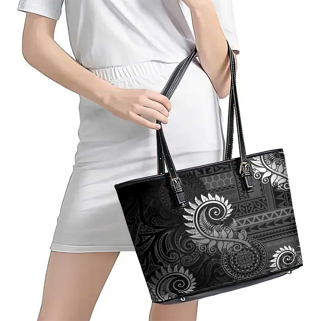 New Zealand Maori Koru Fern Leather Tote Bag Spiral Polynesian Style Gray LT05 - Polynesian Pride