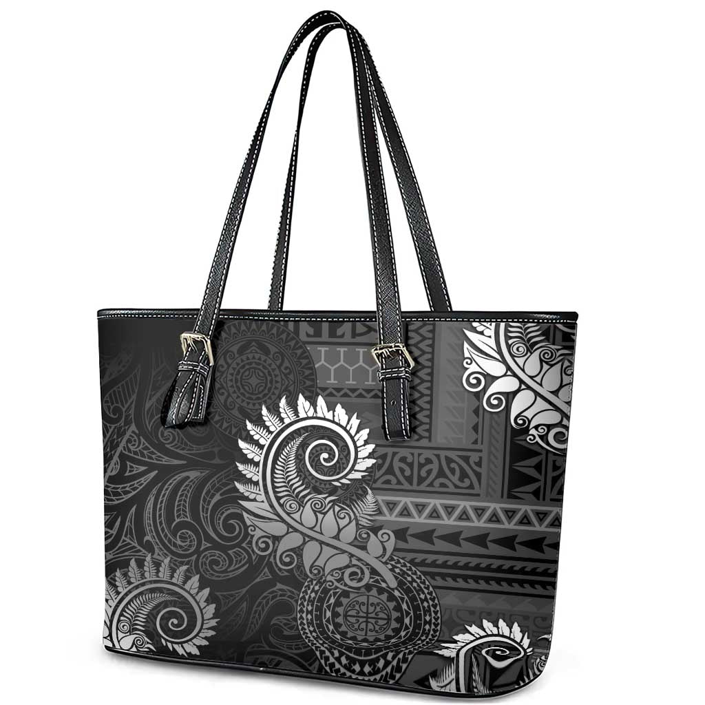 New Zealand Maori Koru Fern Leather Tote Bag Spiral Polynesian Style Gray LT05 - Polynesian Pride