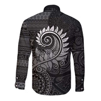 New Zealand Maori Koru Fern Long Sleeve Button Shirt Spiral Polynesian Style Gray LT05 - Polynesian Pride