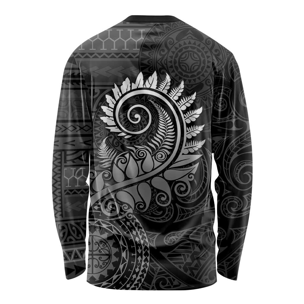 New Zealand Maori Koru Fern Long Sleeve Shirt Spiral Polynesian Style Gray LT05 - Polynesian Pride