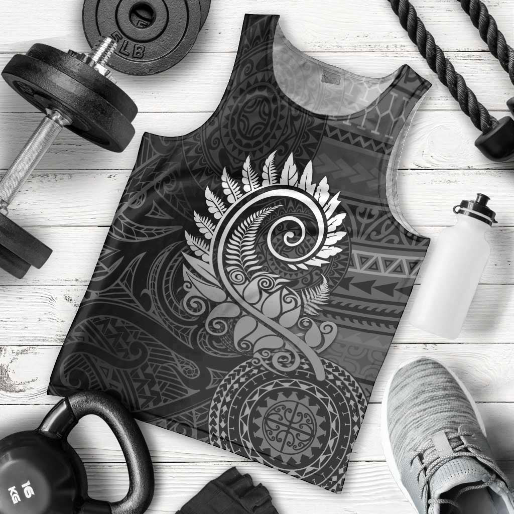 New Zealand Maori Koru Fern Men Tank Top Spiral Polynesian Style Gray LT05 - Polynesian Pride
