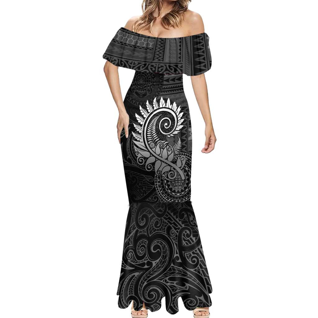 New Zealand Maori Koru Fern Mermaid Dress Spiral Polynesian Style Gray LT05 - Polynesian Pride