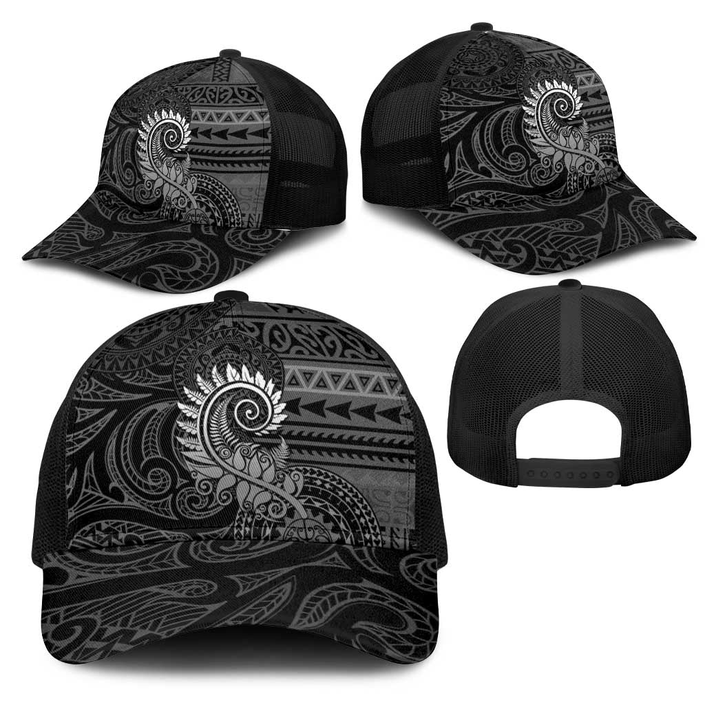 New Zealand Maori Koru Fern Mesh Trucker Cap Spiral Polynesian Style Gray - Polynesian Pride