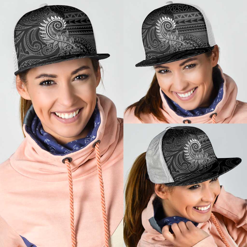 New Zealand Maori Koru Fern Mesh Trucker Cap Spiral Polynesian Style Gray - Polynesian Pride