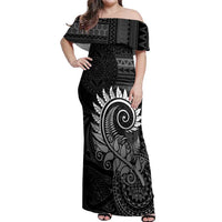 New Zealand Maori Koru Fern Off Shoulder Maxi Dress Spiral Polynesian Style Gray LT05 Women Gray - Polynesian Pride