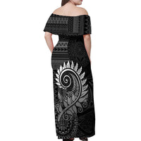 New Zealand Maori Koru Fern Off Shoulder Maxi Dress Spiral Polynesian Style Gray LT05 - Polynesian Pride