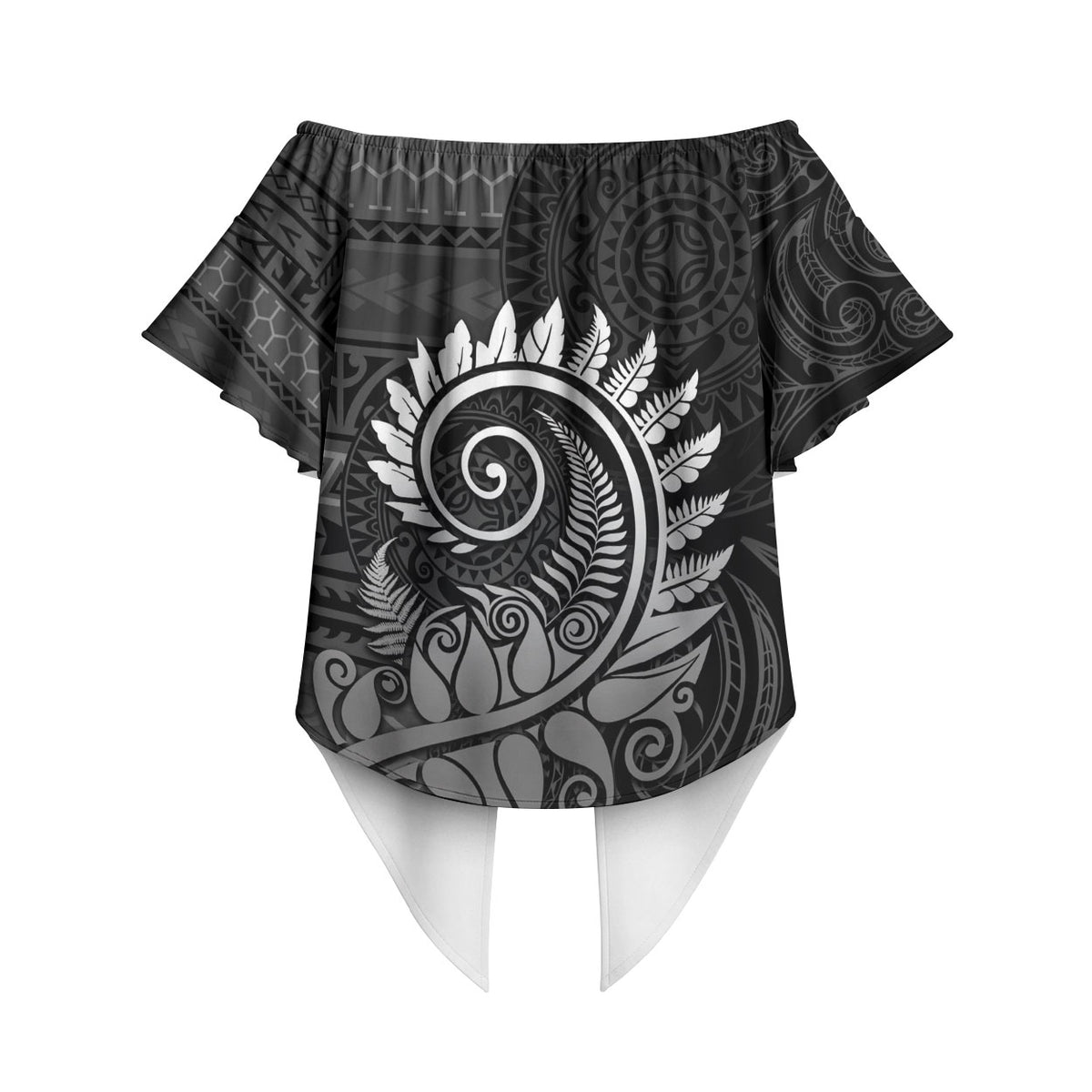 New Zealand Maori Koru Fern Off Shoulder Wrap Waist Top Spiral Polynesian Style Gray LT05 - Polynesian Pride