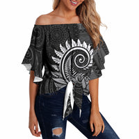 New Zealand Maori Koru Fern Off Shoulder Wrap Waist Top Spiral Polynesian Style Gray LT05 - Polynesian Pride
