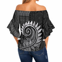 New Zealand Maori Koru Fern Off Shoulder Wrap Waist Top Spiral Polynesian Style Gray LT05 - Polynesian Pride
