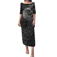 New Zealand Maori Koru Fern Puletasi Spiral Polynesian Style Gray LT05 Long Dress Gray - Polynesian Pride