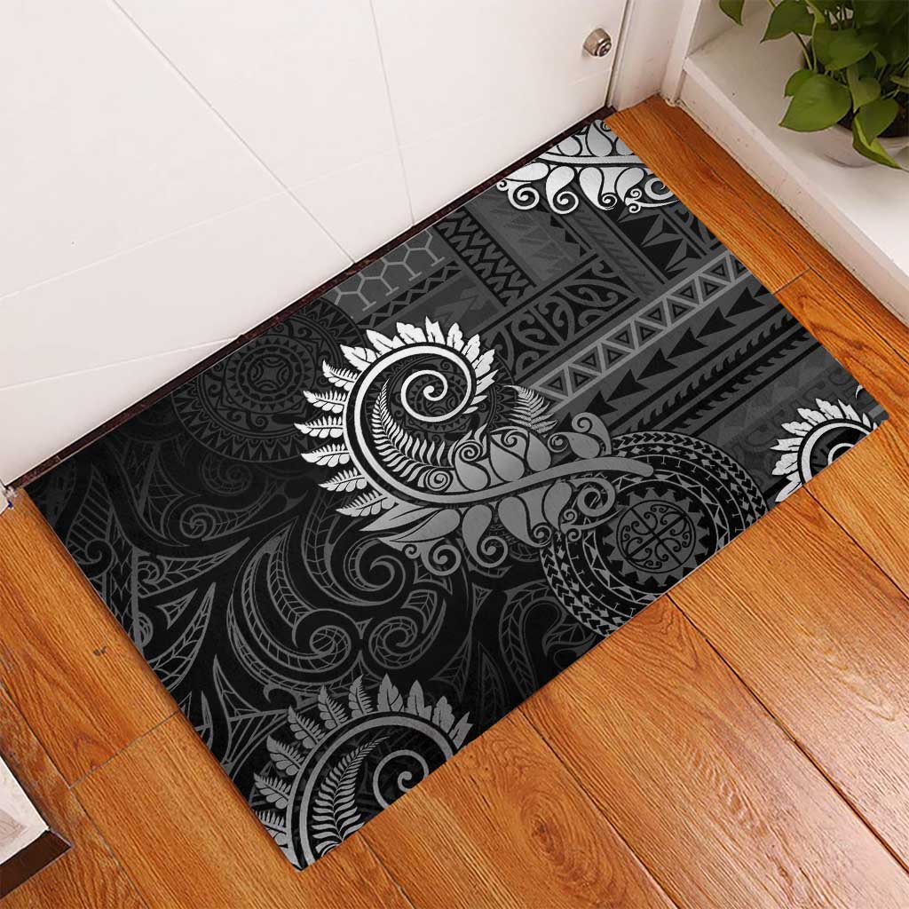 New Zealand Maori Koru Fern Rubber Doormat Spiral Polynesian Style Gray